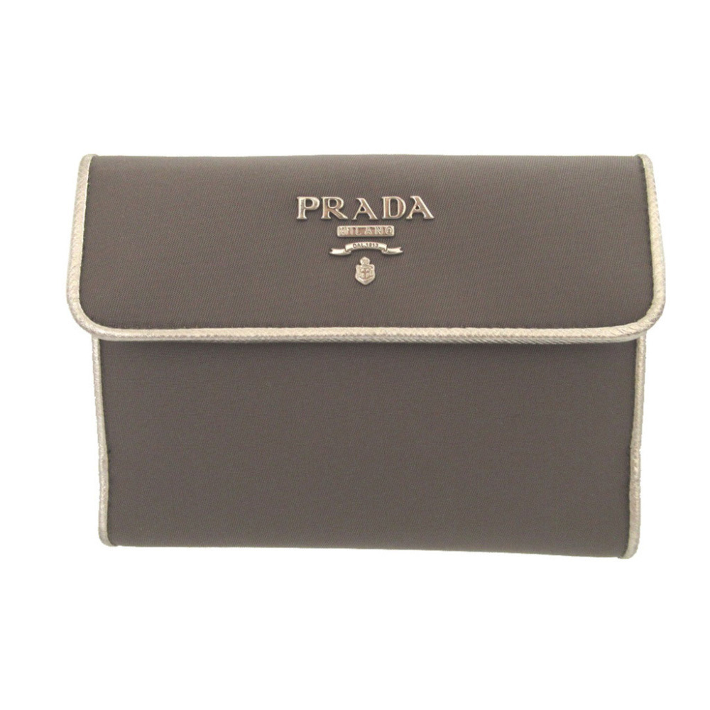 Prada 1M0523 Saffiano Leather Tessuto Silver Gray Double Snap Wallet 1051PRADA
